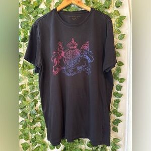 John Varvatos Black Crewneck Tee with Pink and Purple Crest